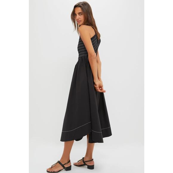 GANNI Black Washed Stretch Cotton Smock Midi Dress Size 14 NWT Retail $325 - Picture 4 of 7